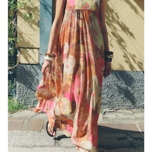 Zara Floral Maxi Dress with Pink and Brown Tones